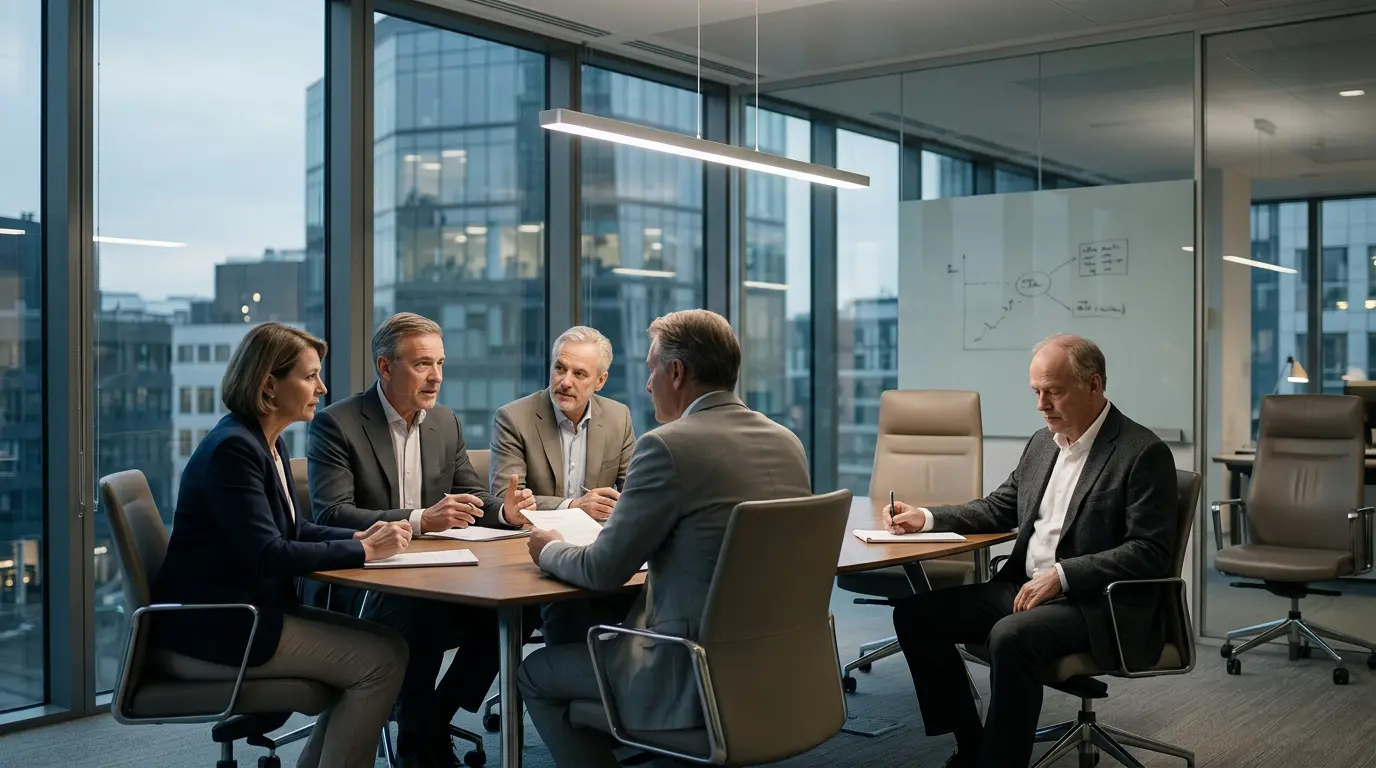 Leadership discussion showing early signs of workplace disengagement